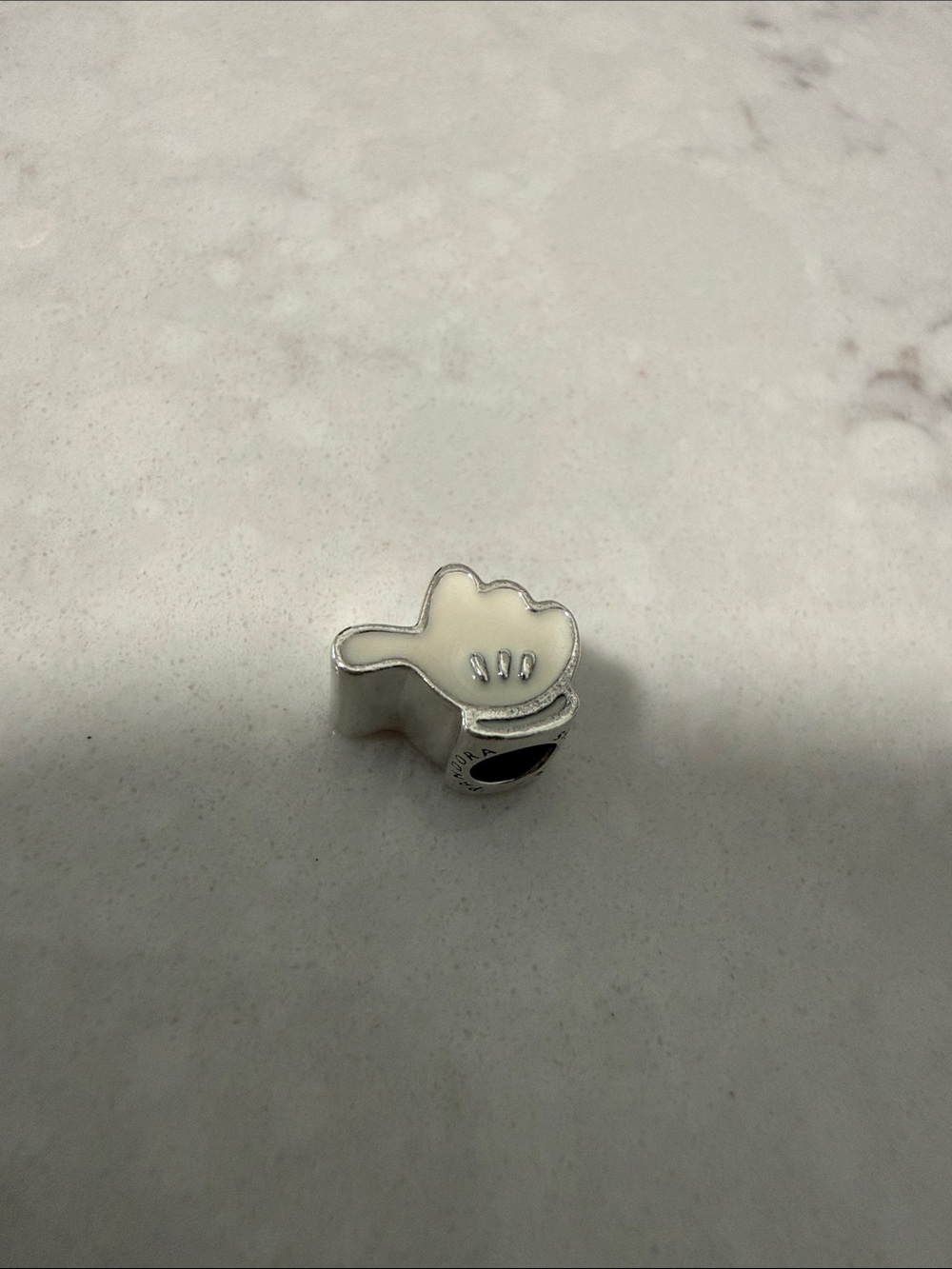 Authentic Pandora Sterling Silver White Enamel Mickey Mouse Glove Charm - Picture 1 of 4